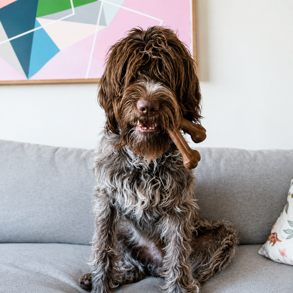 Wishbone Bacon - cao mordendo no sofa